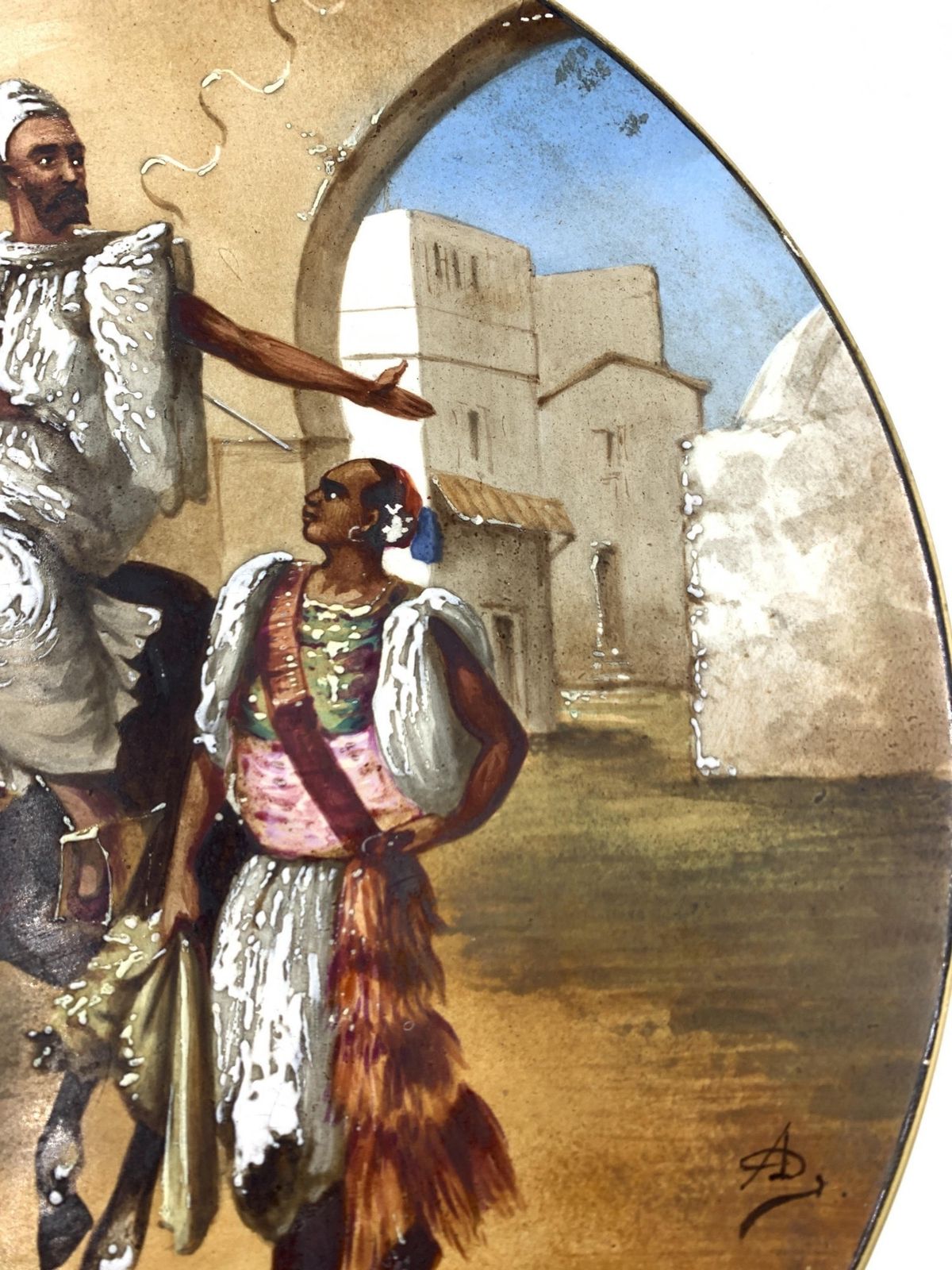 Porcelain Plate Depicts Arab Horseman, France, 19th Century photo buy