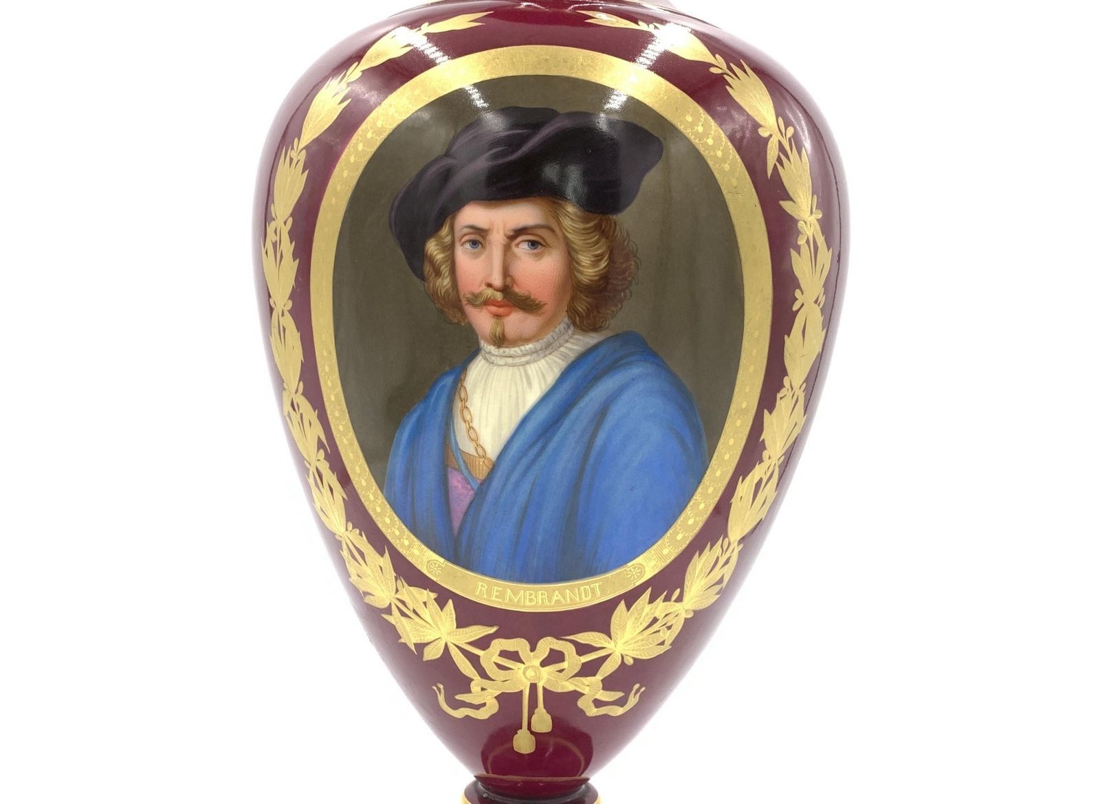 Rembrandt Van Rijn Portrait On Old Vienna Porcelain Vase, 19th Century photo for sale
