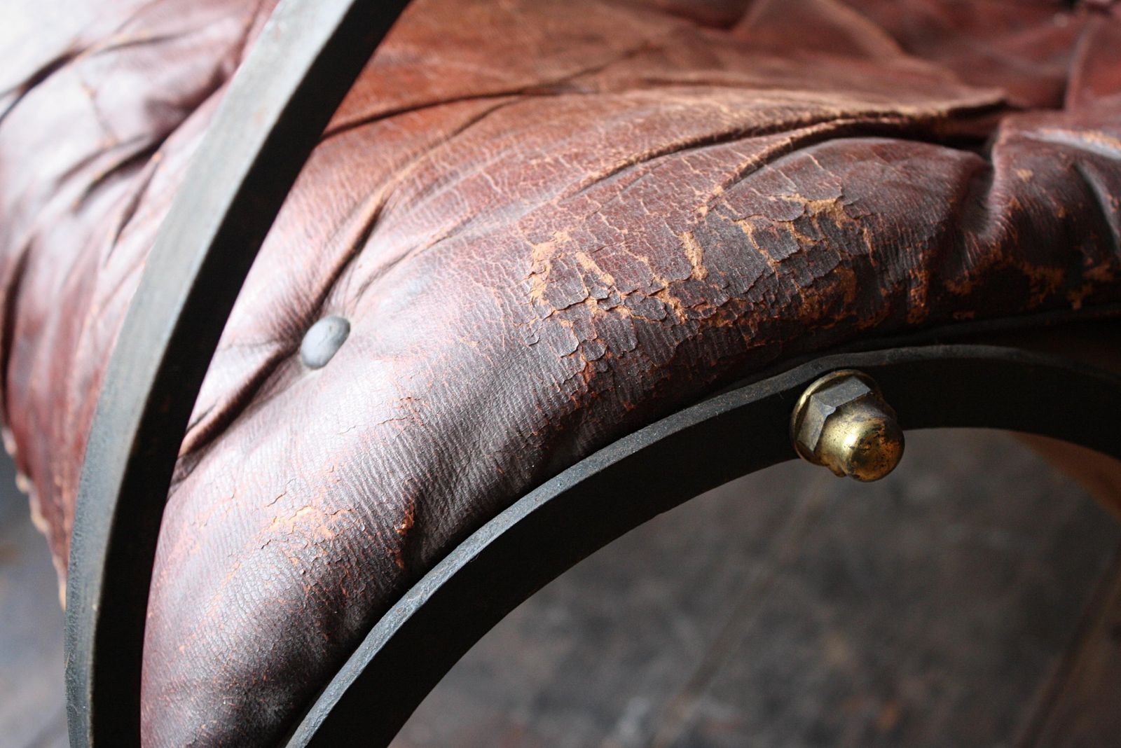 19th C Country House Campaign Ox Blood Leather Iron Rocking Chair R.W. Winfield photo 4495.0