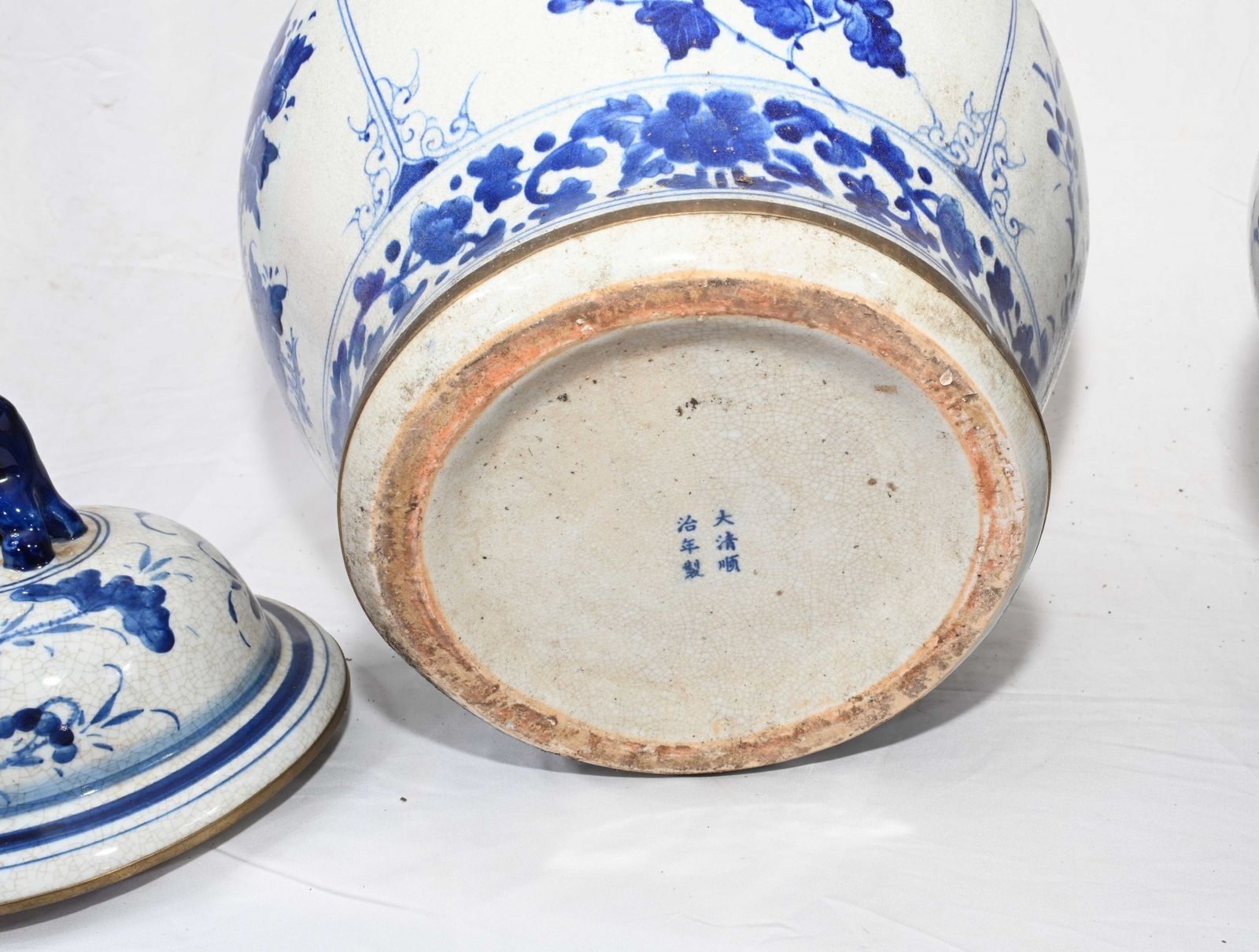 photo for sale Nanking Porcelain Temple Jars Lidded Blue And White Urns
