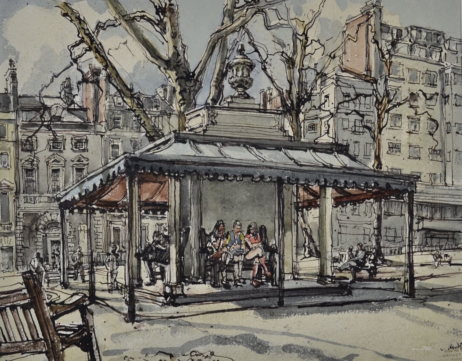 Marianne Von Werther, Rba, The Pump House Gazebo, Berkeley Square, London, 20th Century Watercolour Drawing