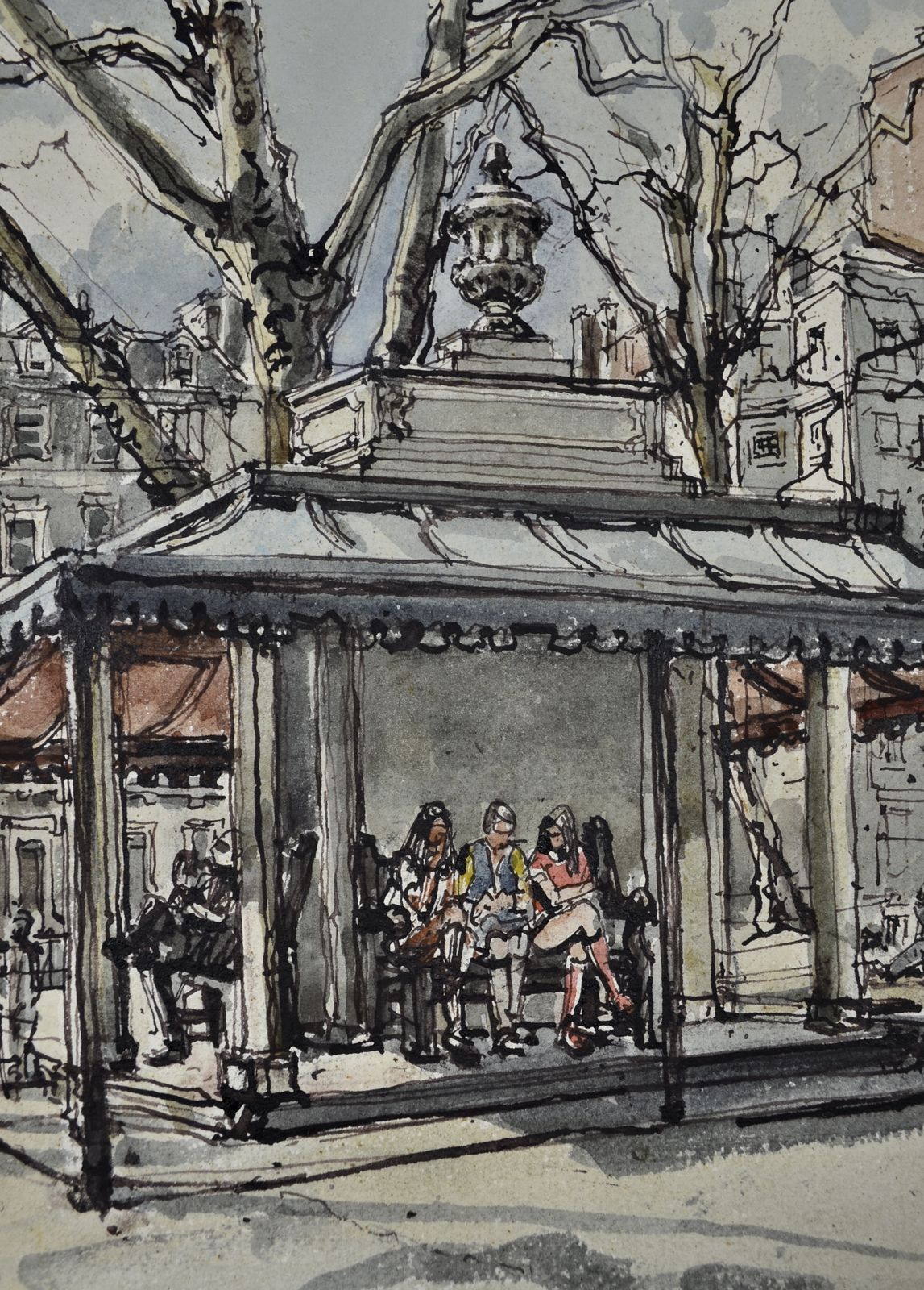 Marianne Von Werther, Rba, The Pump House Gazebo, Berkeley Square, London, 20th Century Watercolour Drawing photo Art