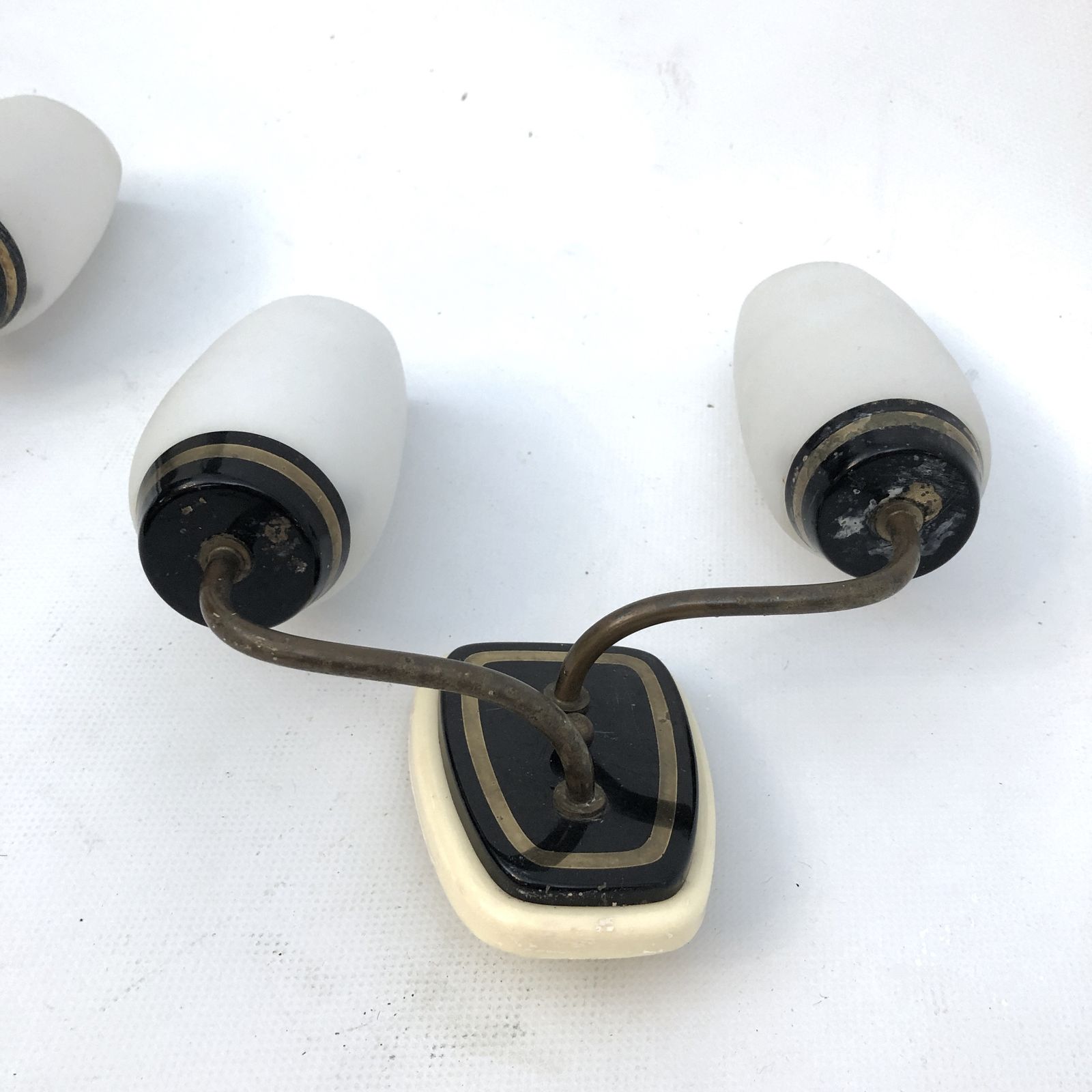 Stilnovo Style, Mid Century Italian Brass And Opaline Glass Sconces. Set Of Two photo vinterior