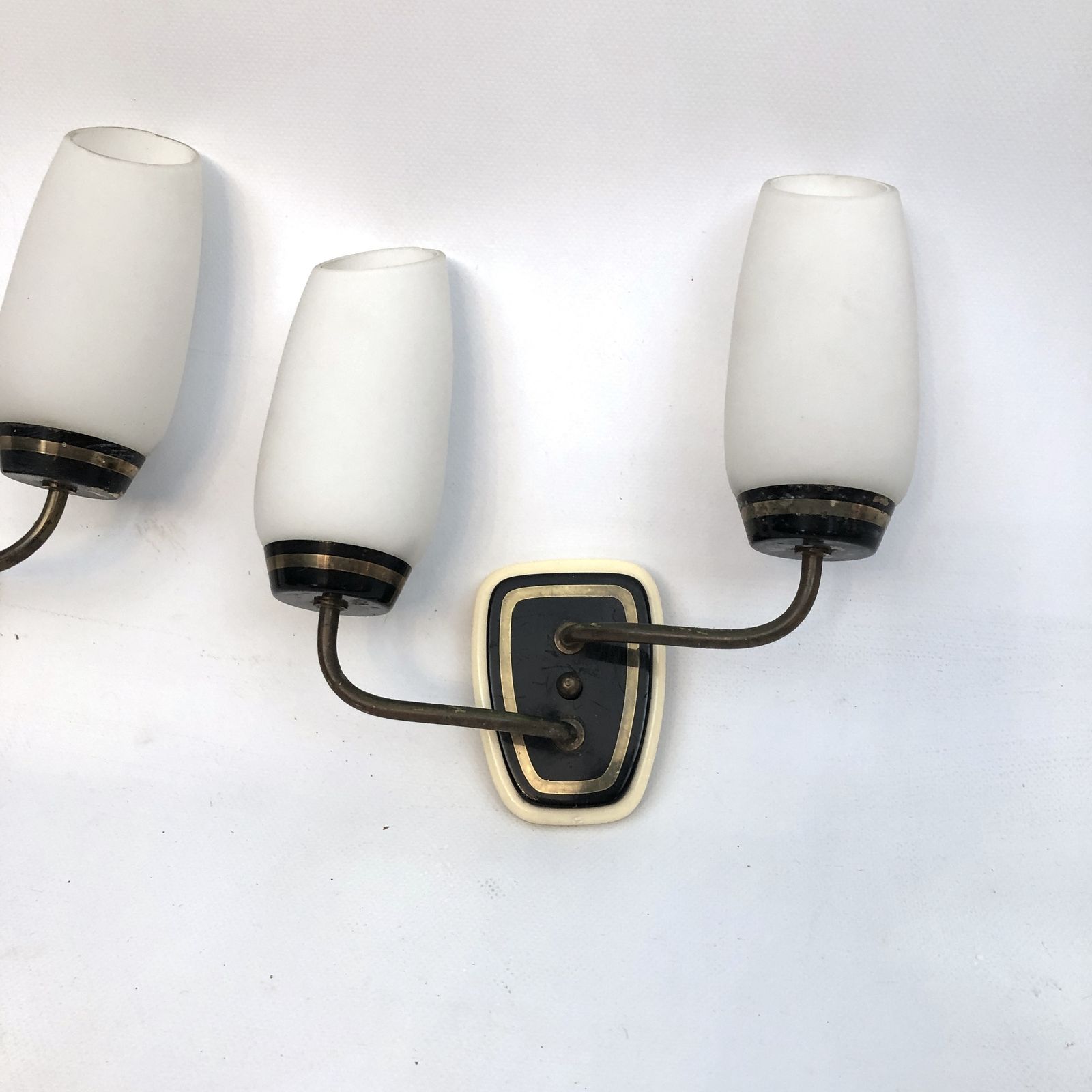 photo furniture Stilnovo Style, Mid Century Italian Brass And Opaline Glass Sconces. Set Of Two