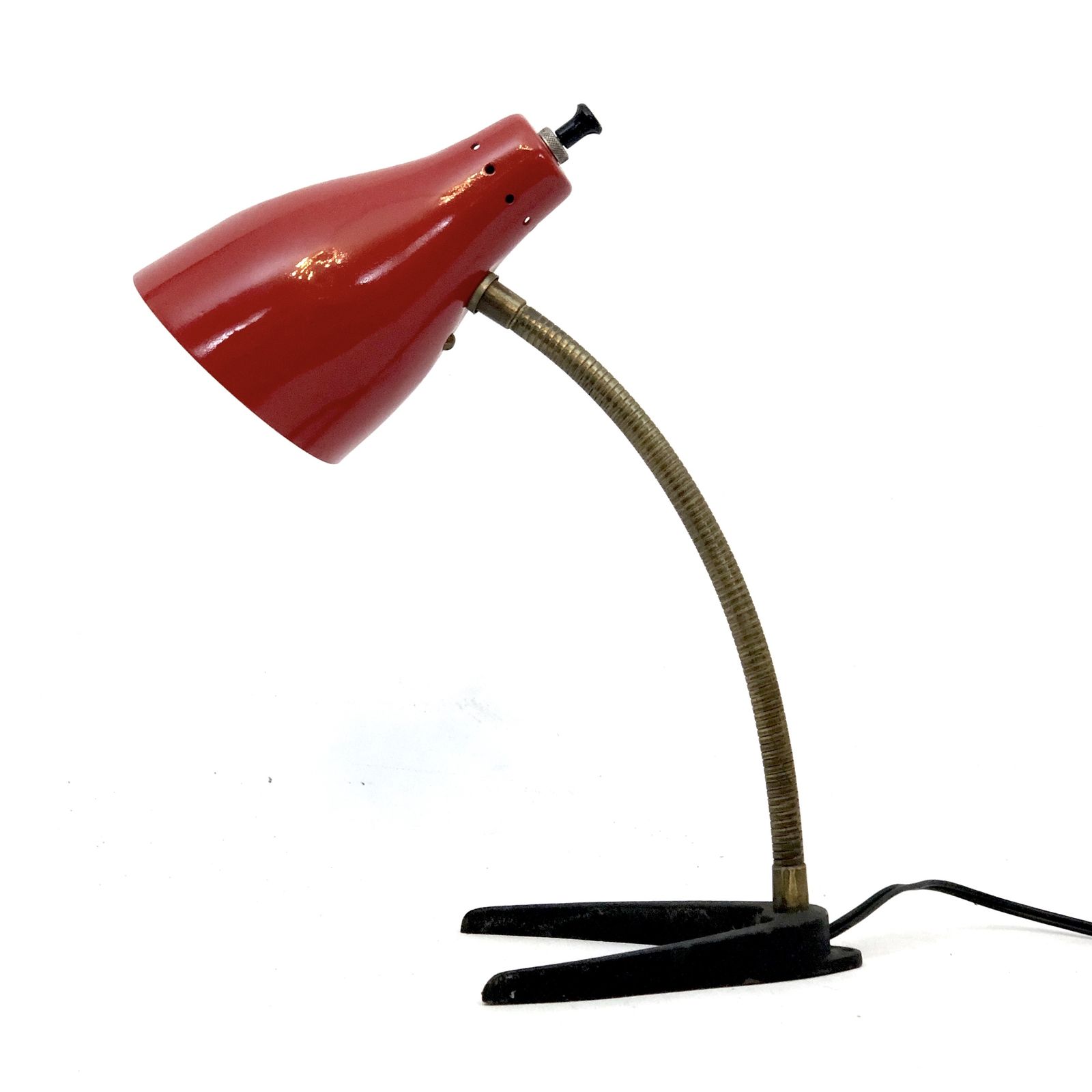 Vintage Italian Brass And Red Lacquer Flexible Table Lamp From 50s photo Lighting