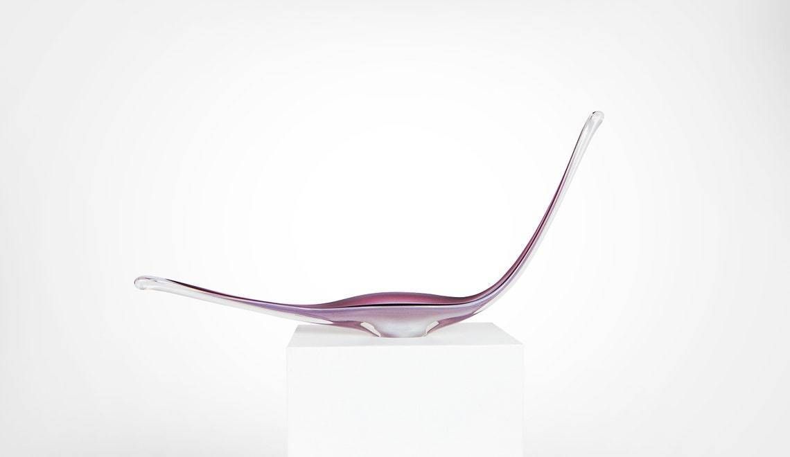 Mid Century French Glass Crystal Freeform Purple Centrepiece Vase Sculpture photo furniture
