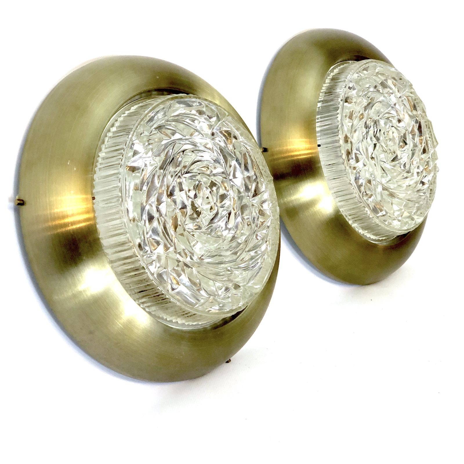 Stilux Milano, Mid Century Gild And Glass Ceiling Lamps Or Sconces. Set Of Two photo vintage