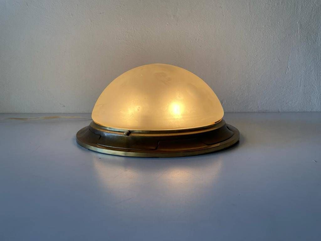 Italian Glass & Heavy Brass Base Ceiling Or Wall Lamp By Mod Dep Lamp Art, 1960s, Italy photo for sale