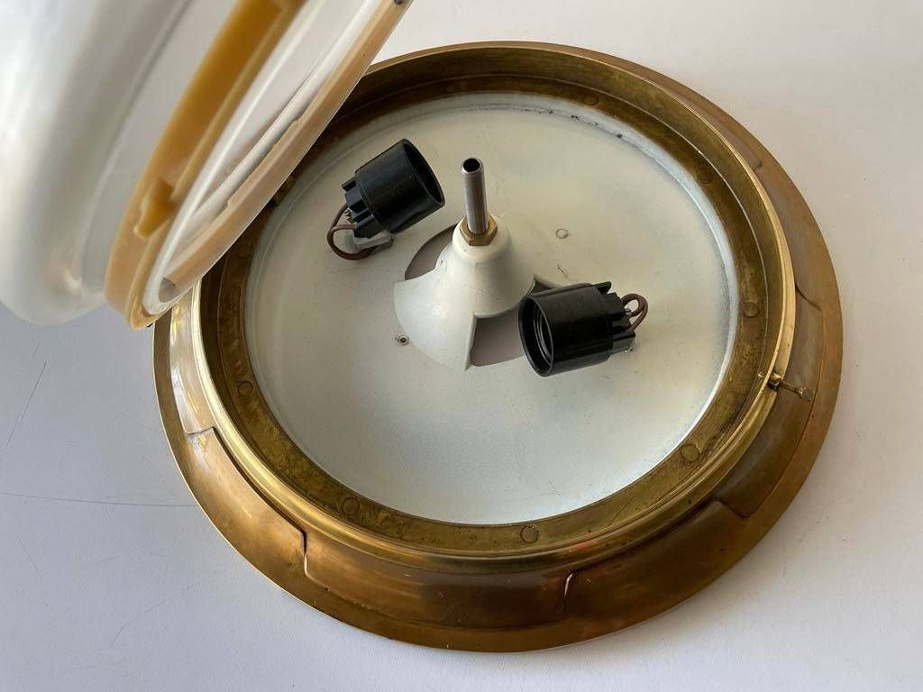Italian Glass & Heavy Brass Base Ceiling Or Wall Lamp By Mod Dep Lamp Art, 1960s, Italy photo vinterior