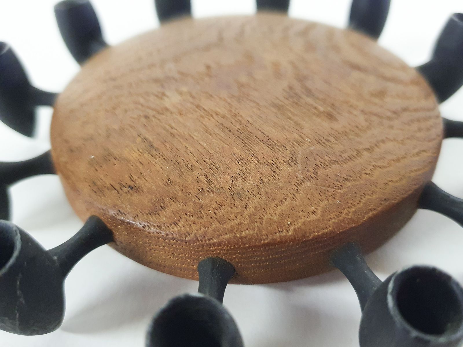Ronde Teakhouten En Metalen Kandelaar Van Digsmed, Deens Design, 1964 photo vintage