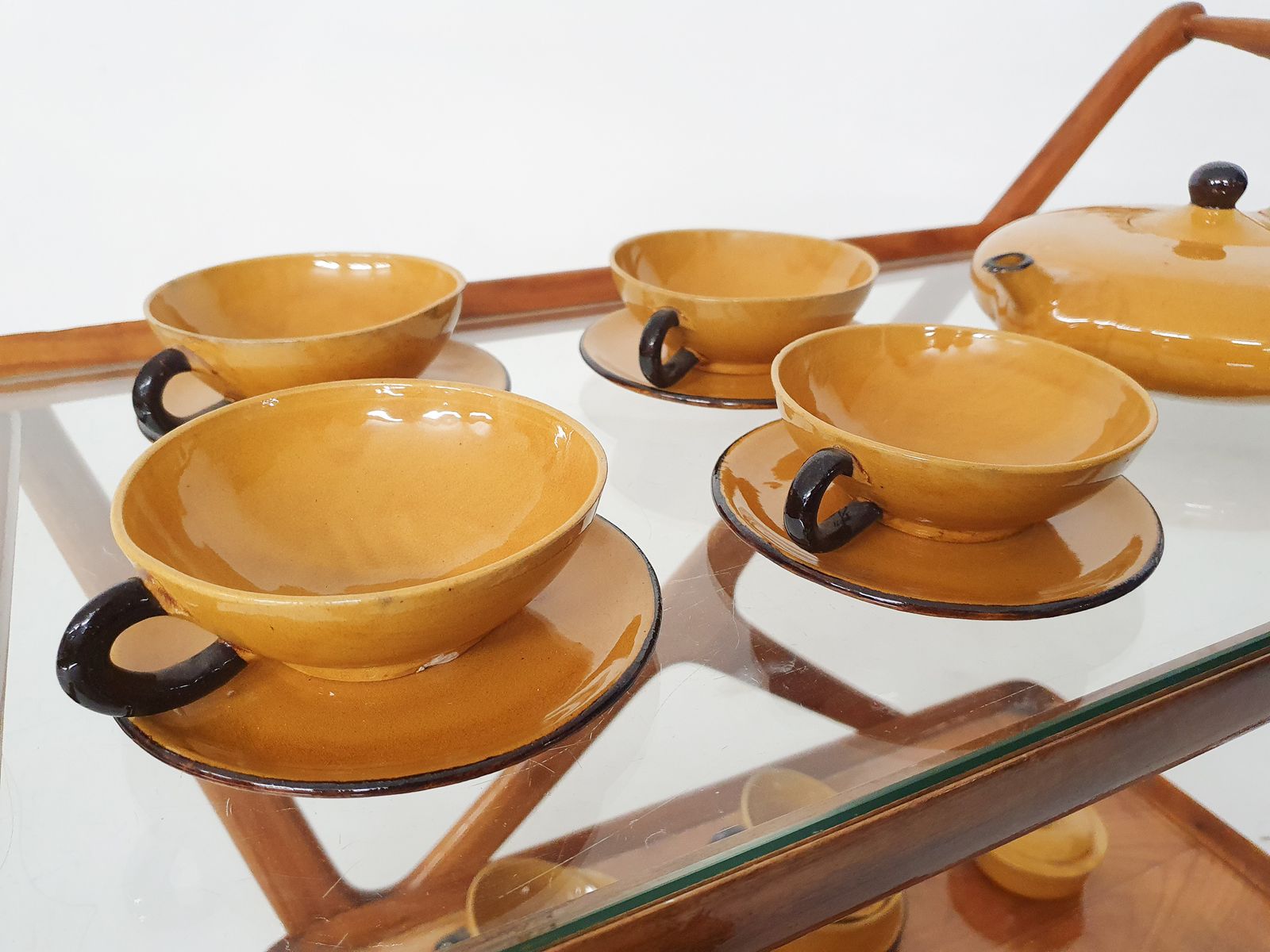 Ochre Porcelain Tableware By Roger Mourre For Dieulefit, France 1950's photo buy