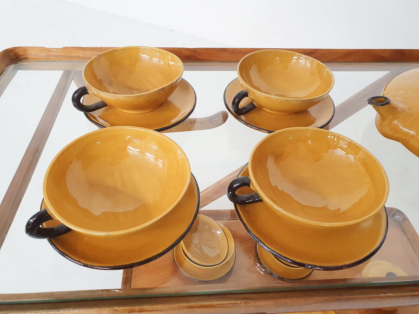 photo vintage Ochre Porcelain Tableware By Roger Mourre For Dieulefit, France 1950's