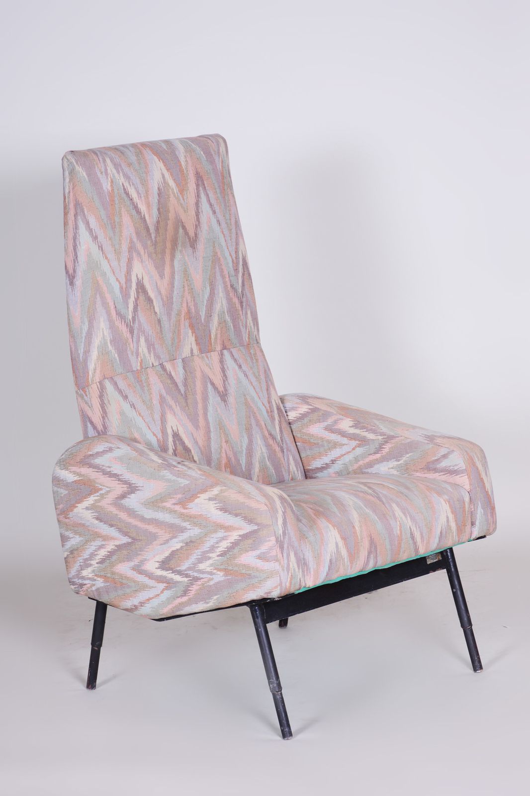 Mid Century Modern Armchair Made In 1950s Czechia. Original Condition, Metal.