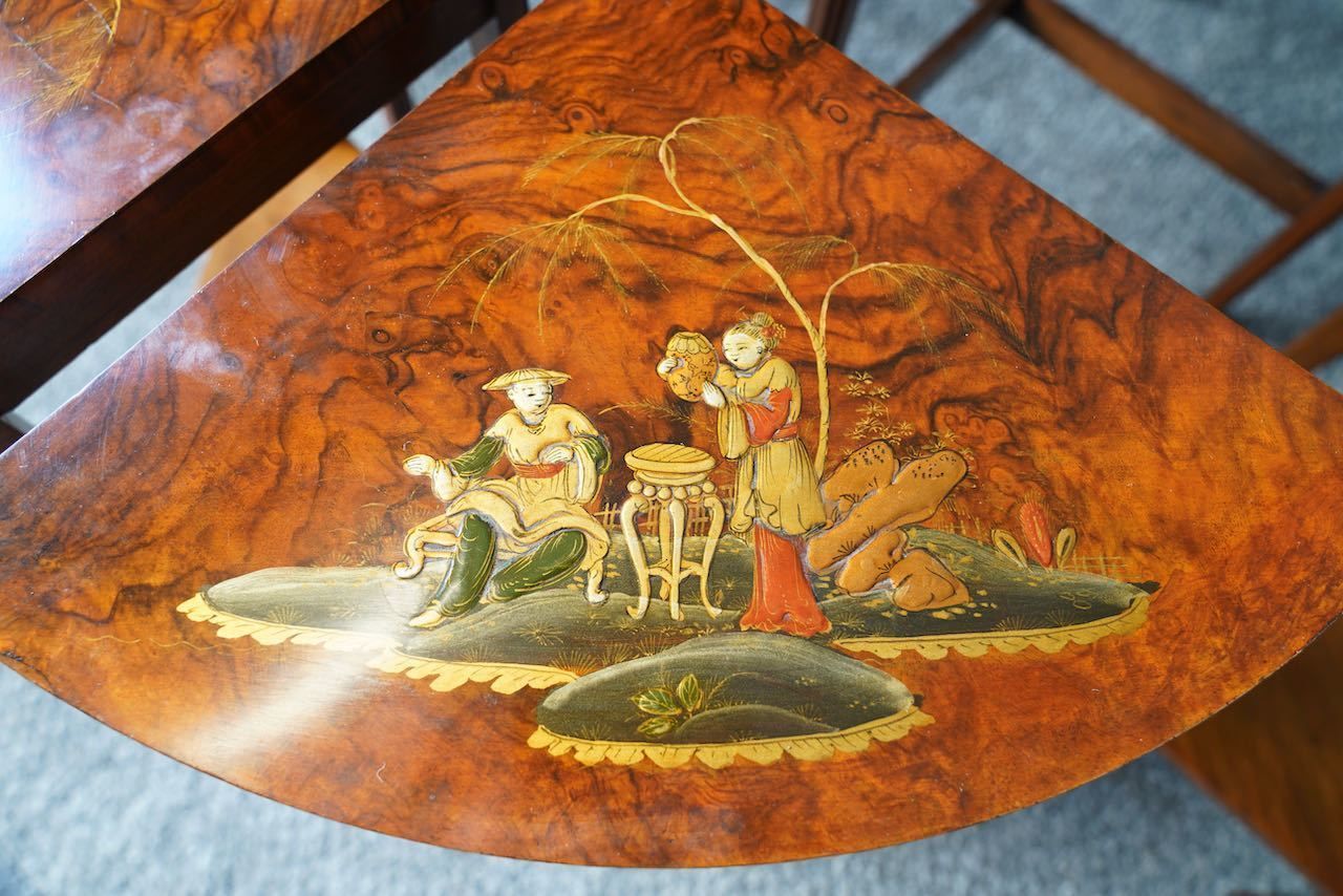 photo furniture Antique Shibayama Inlaid Japanese Nested Tables In Burr Walnut