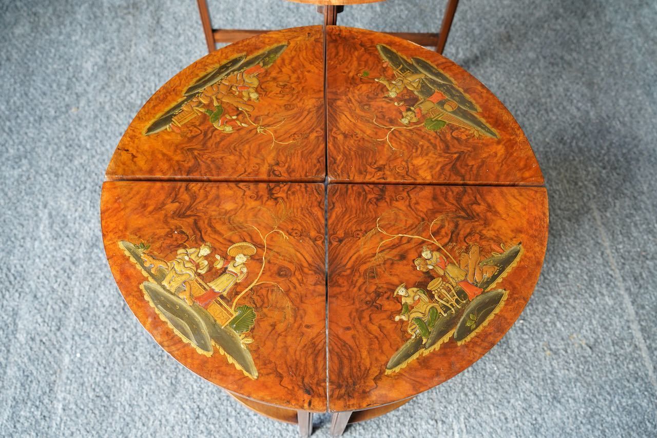 Furniture Antique Shibayama Inlaid Japanese Nested Tables In Burr Walnut photo