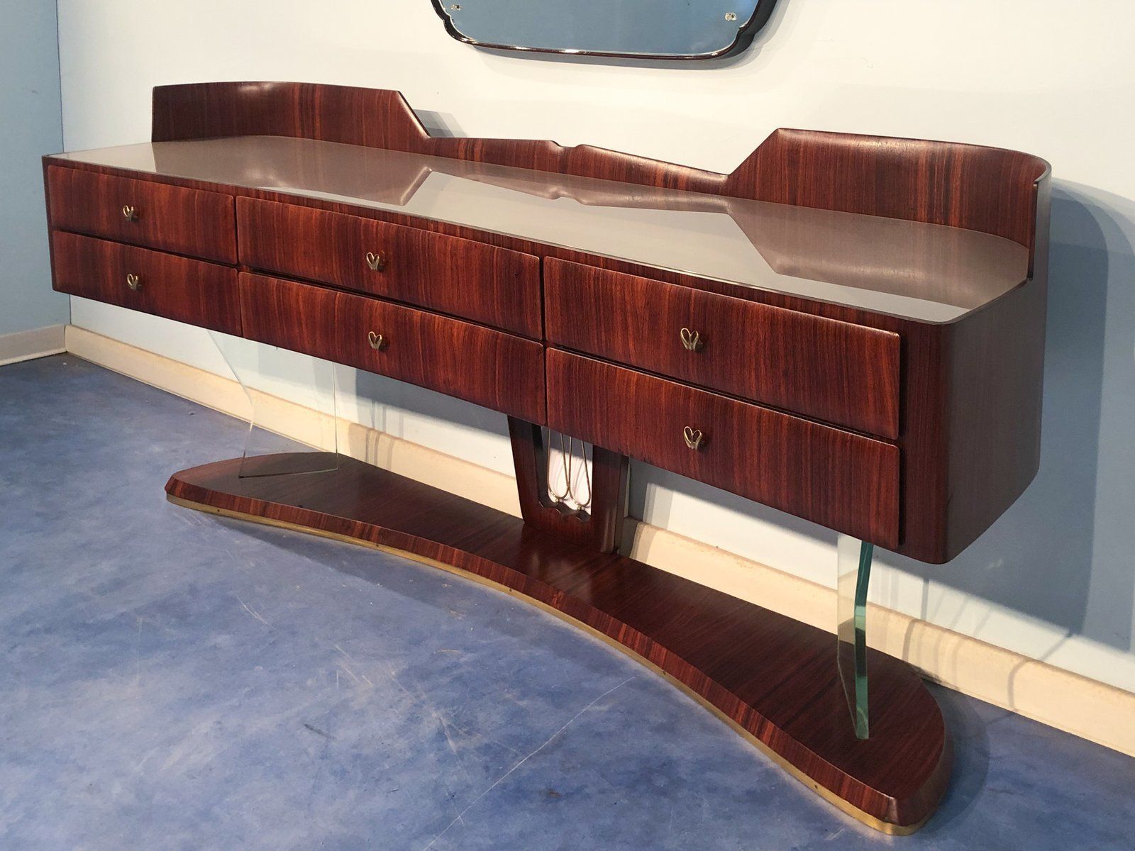photo vintage Mid Century Italian Sideboard In Rosewood With Mirror By Vittorio Dassi, 1950s