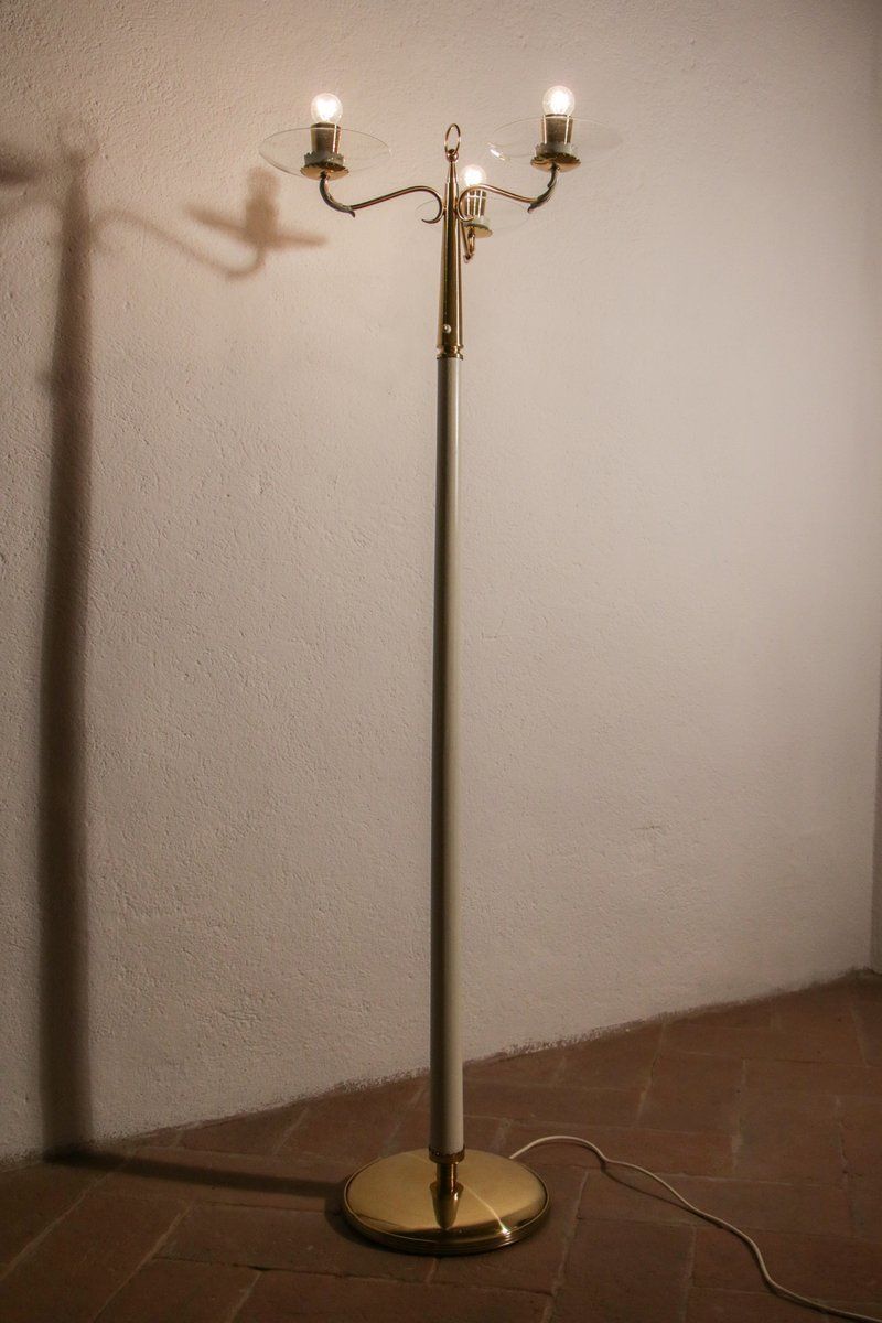 Mid Century Italian Ash & Polished Brass Floor Lamp In The Style Of Pietro Chiesa, 1940s photo for sale
