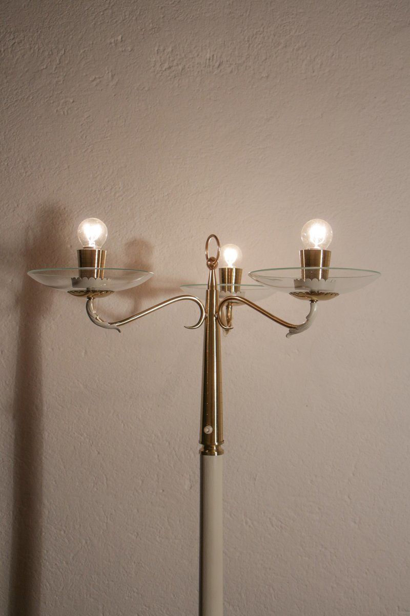 Mid Century Italian Ash & Polished Brass Floor Lamp In The Style Of Pietro Chiesa, 1940s photo vinterior