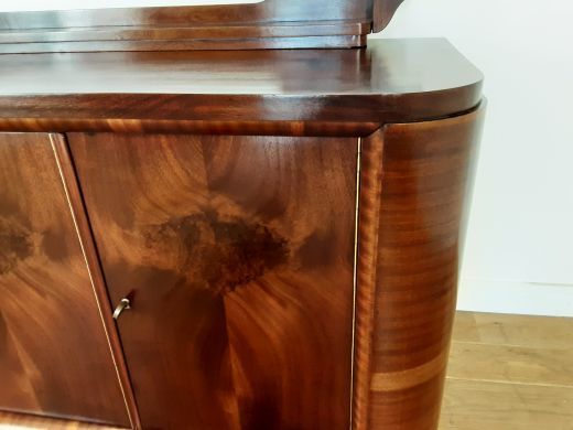 French Art Deco Flame Mahogany Sideboard photo vintage