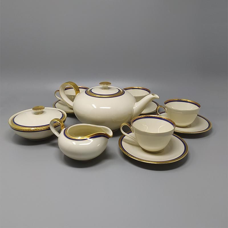 1950s Gorgeous White, Blue And Gold Tea Set/Coffee Set In Bavaria Porcelain. Made In Germany photo for sale