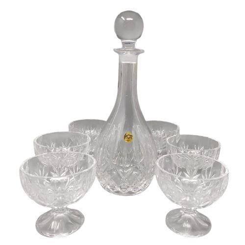 1960s Elegant Italian Mid Century Vintage Crystal Decanter With 6 Crystal Glasses