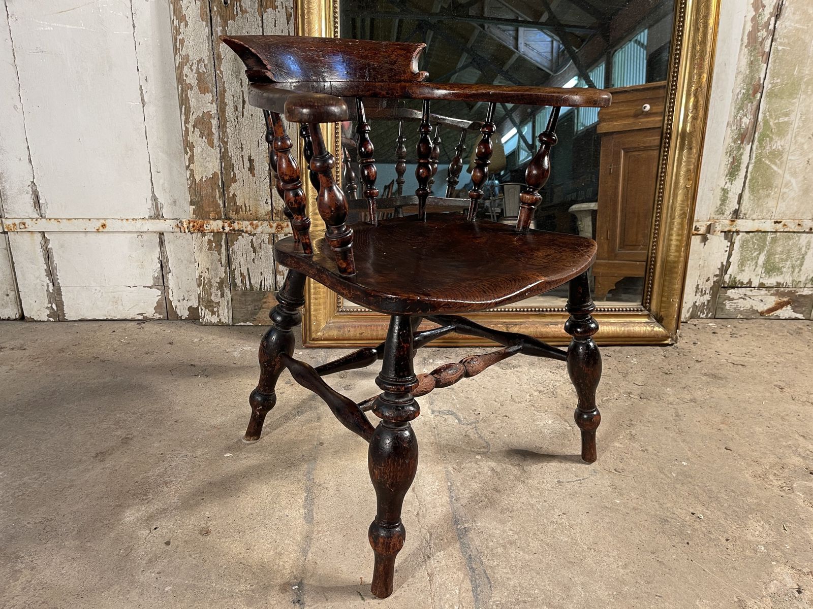 A Beautiful Early Antique Elm Elbow Captains Chair photo furniture