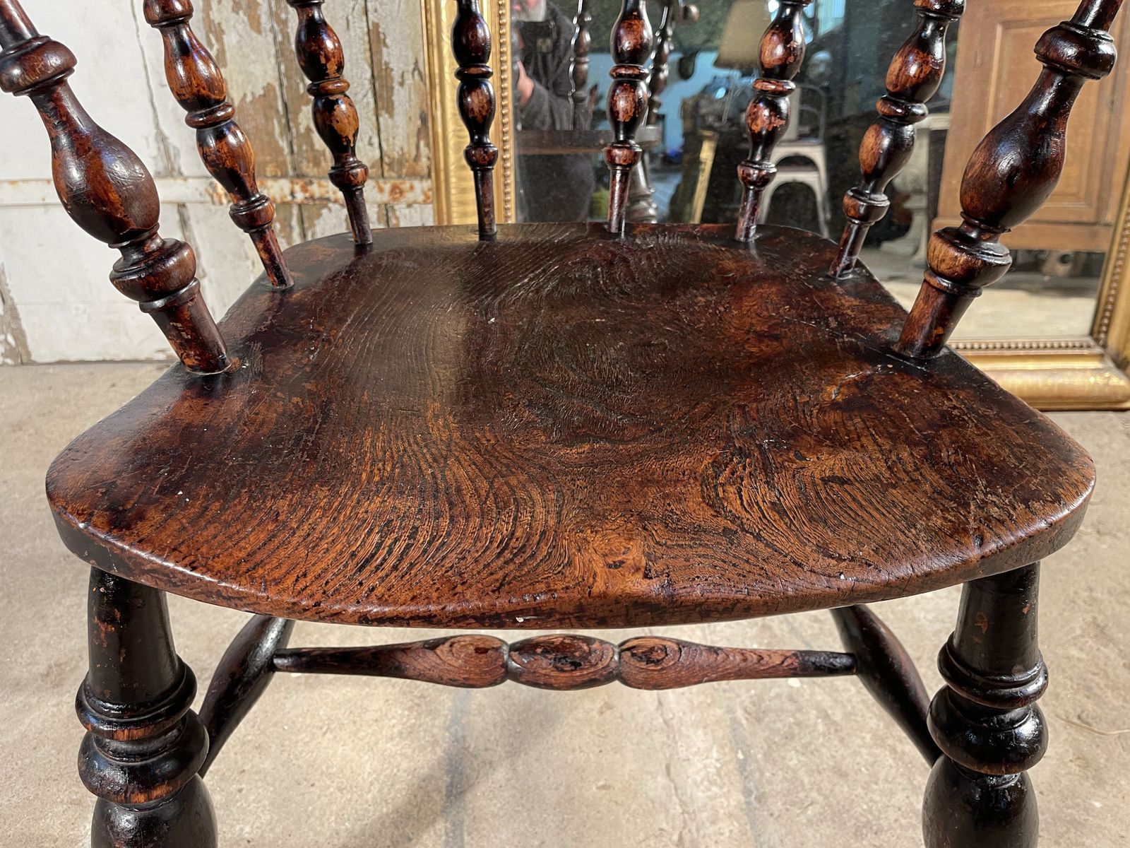 A Beautiful Early Antique Elm Elbow Captains Chair photo for sale