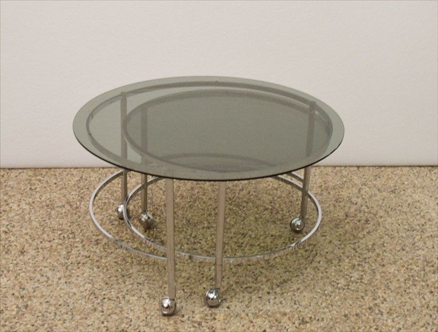 2 Tier Swivel Coffee Table In Chromed Steel And Crystal, 1970s photo 1246.0