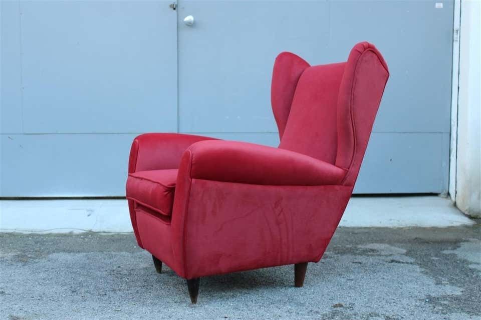 Paolo Buffa Mid Century Armchair Red Velvet High Back, 1950s photo Furniture