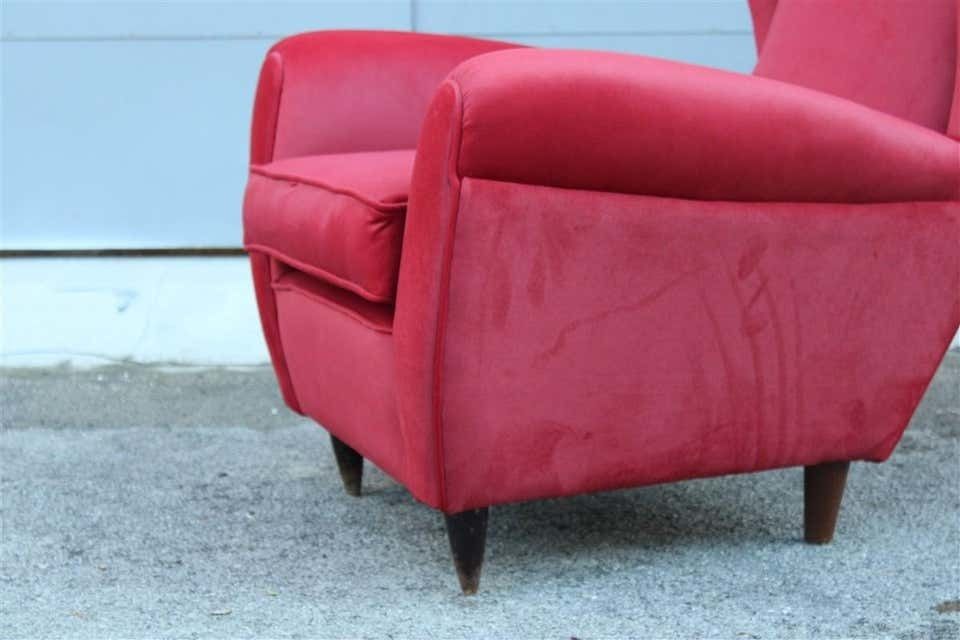 Paolo Buffa Mid Century Armchair Red Velvet High Back, 1950s photo vinterior