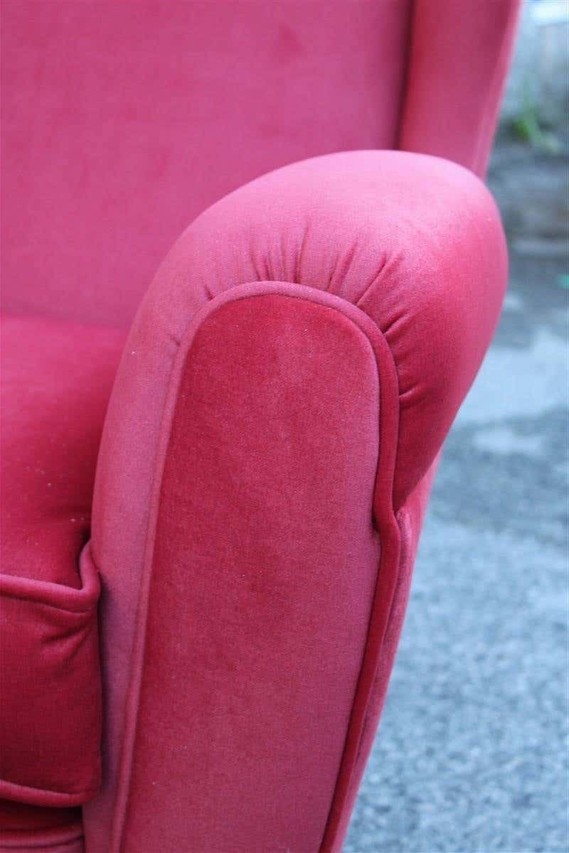 Paolo Buffa Mid Century Armchair Red Velvet High Back, 1950s photo buy