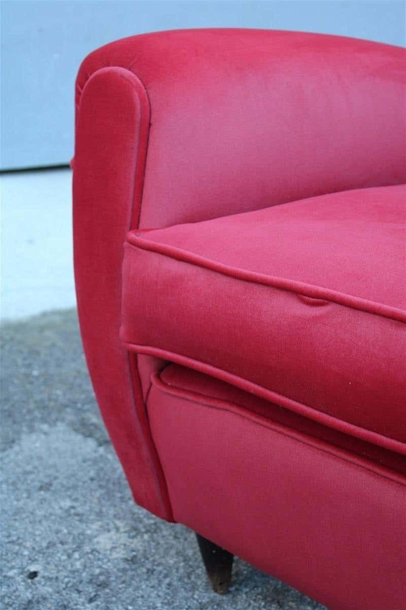 photo for sale Paolo Buffa Mid Century Armchair Red Velvet High Back, 1950s