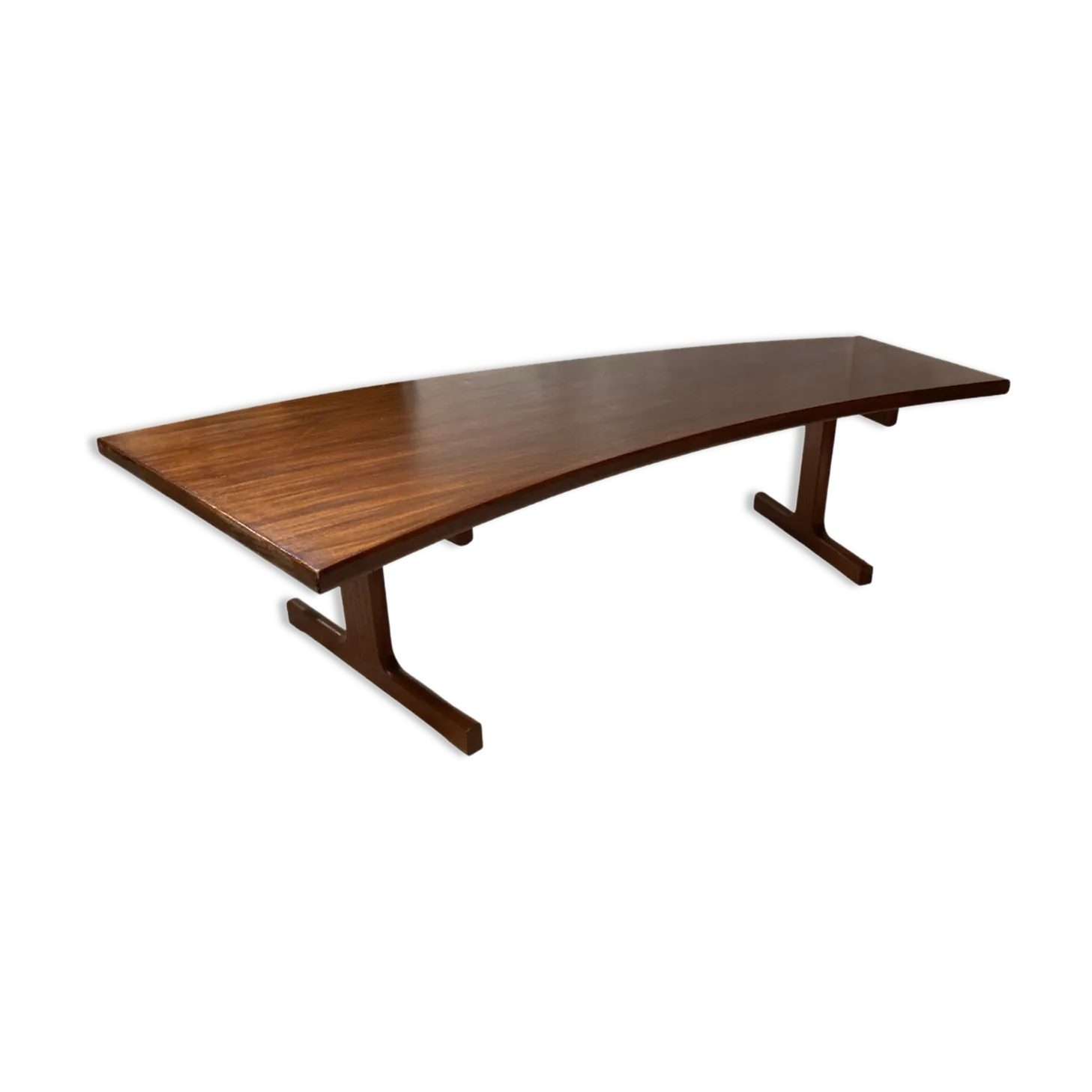 Teak Veneered Kidney Shaped Curved Coffee Table