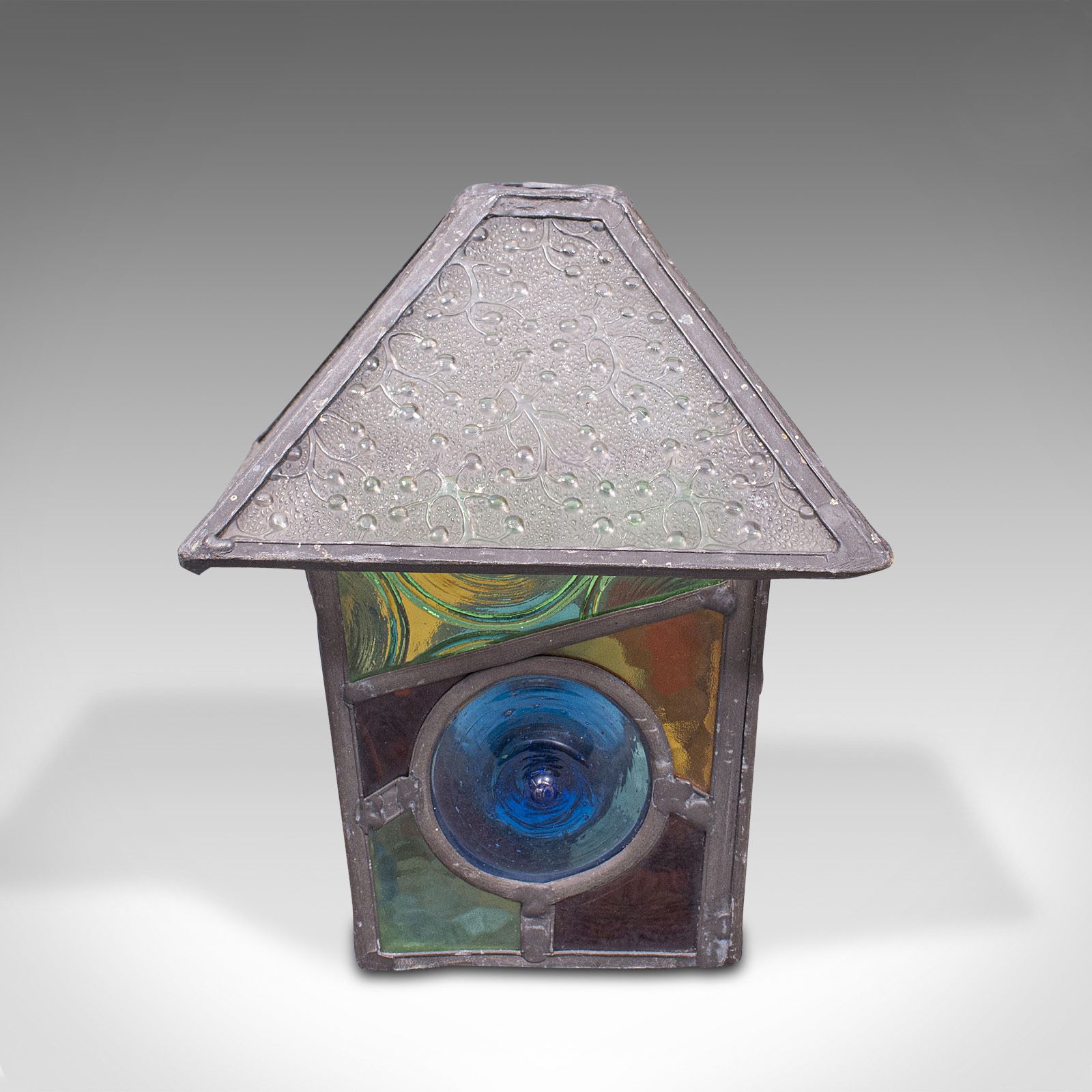 Lighting Antique Decorative Lantern Hood, English, Stained Glass, Lamp Shade, C.1900 photo