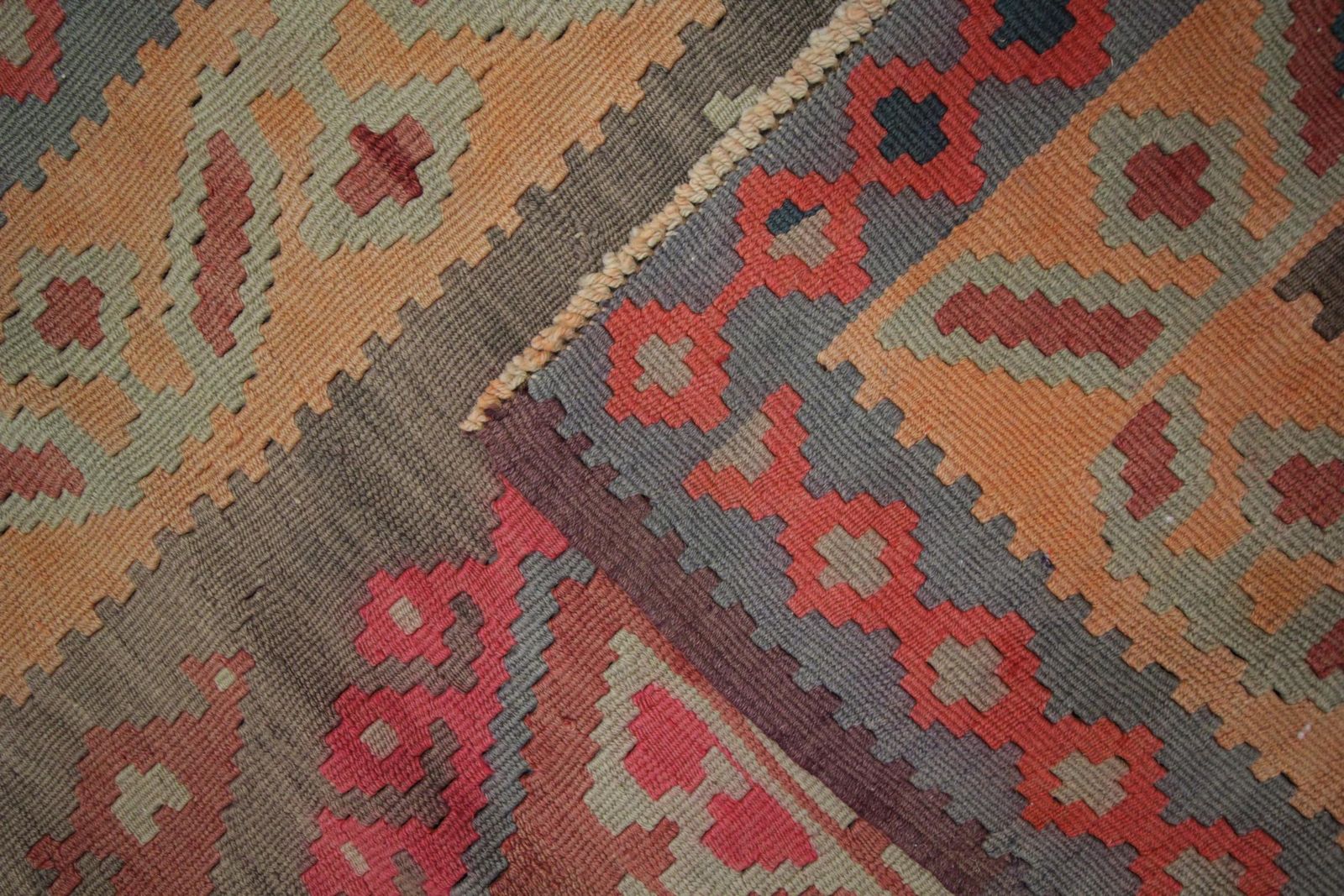 Handmade Carpet Caucasian Kilim Rug, Vintage Kilims Tribal Wool Rug photo vinterior