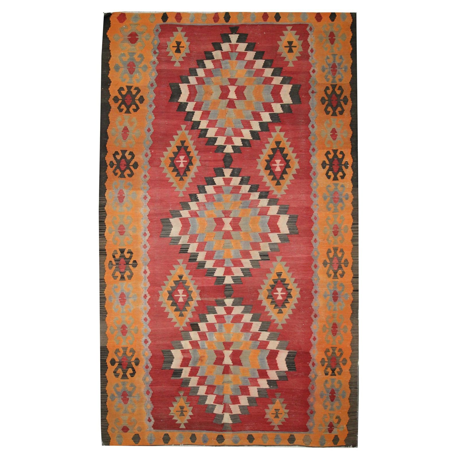 Kilim Traditional Geometric Carpet Area Rug Vintage Red Wool