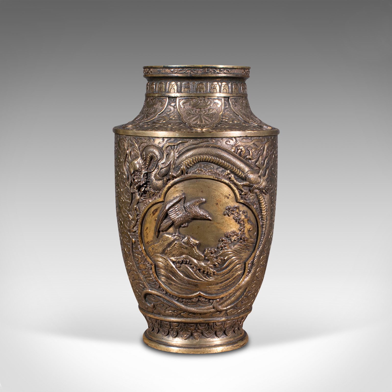 Large Antique Decorative Vase, Japanese, Bronze, Meiji Period, Urn, C.1900 photo vintage
