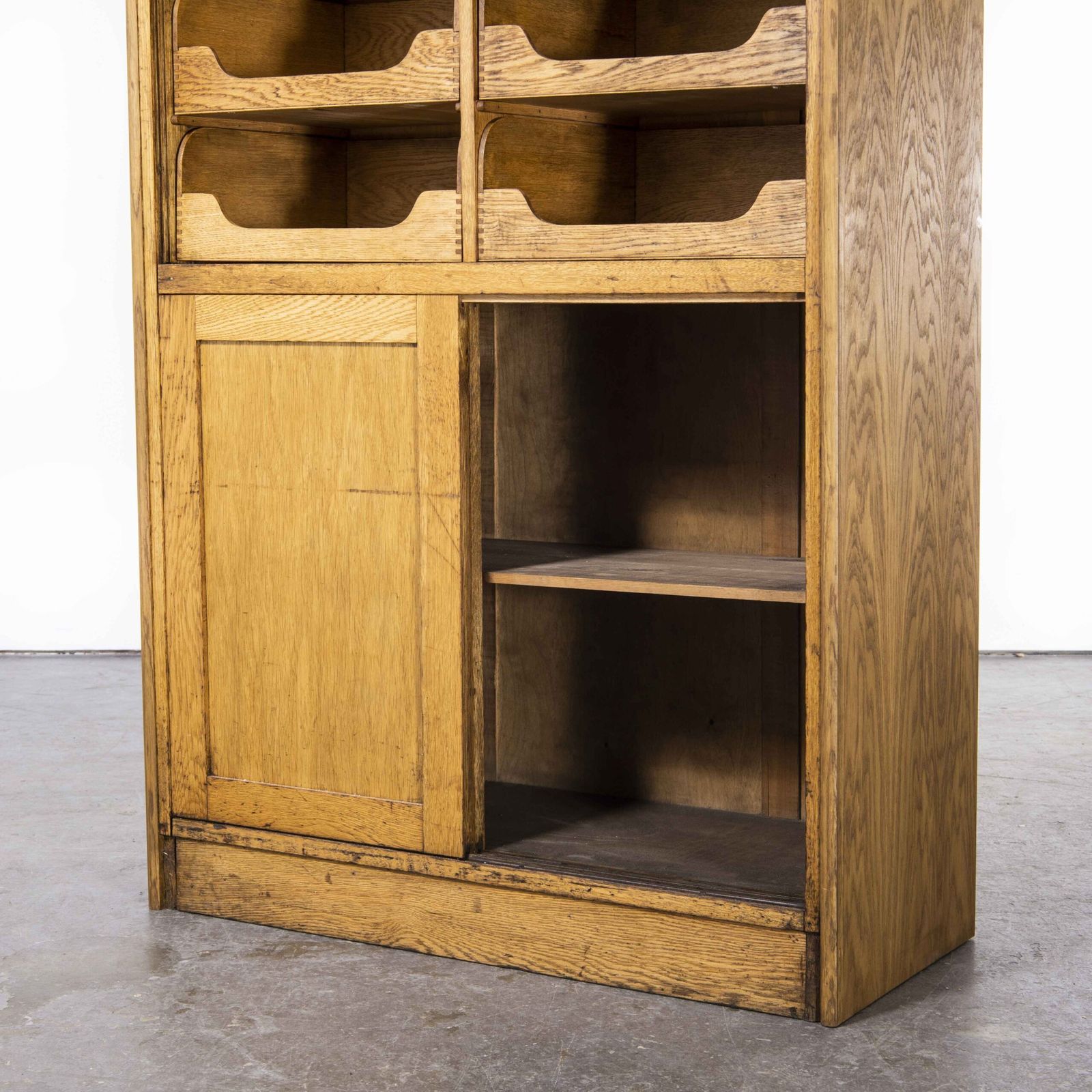 1950’s Tall English Haberdashery Shelved Cabinet – Sixteen Drawers (Model 1244.1) photo vinterior