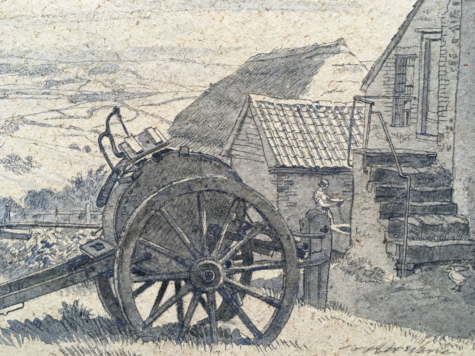 Randolph Schwabe 1939 Pen And Wash Drawing Of Giant's Head Farm, Cerne Abbas, Dorset photo 850.0
