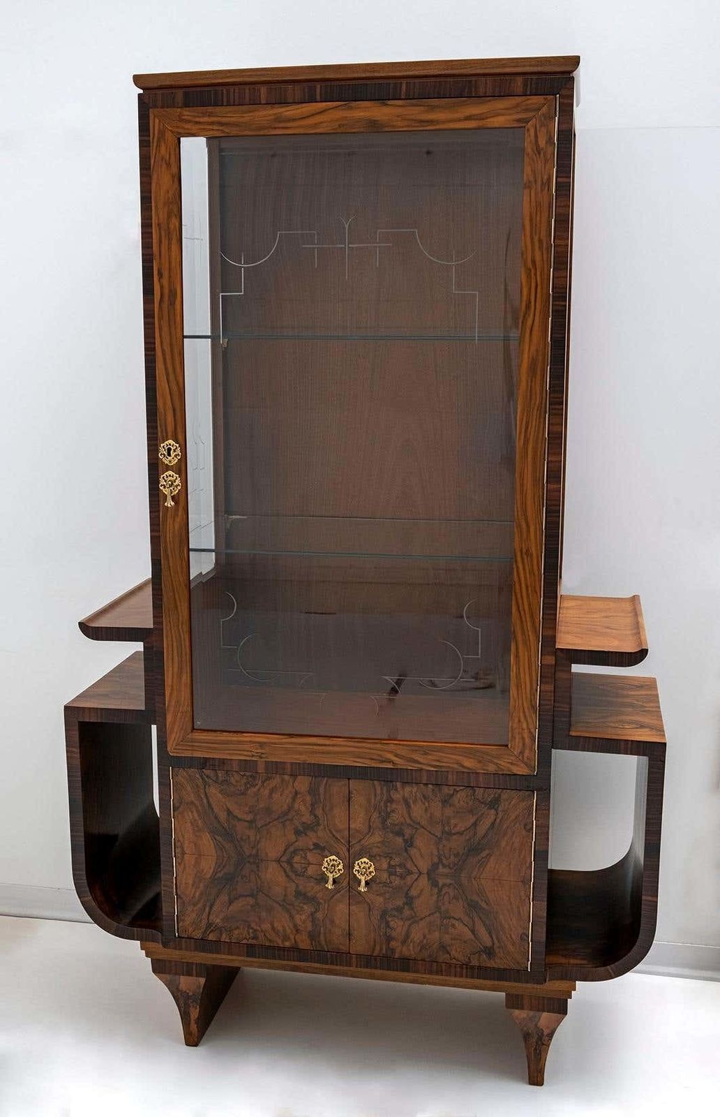 Art Dèco Italian Walnut Vitrines Or Bar Display Cabinet, 1925 photo for sale