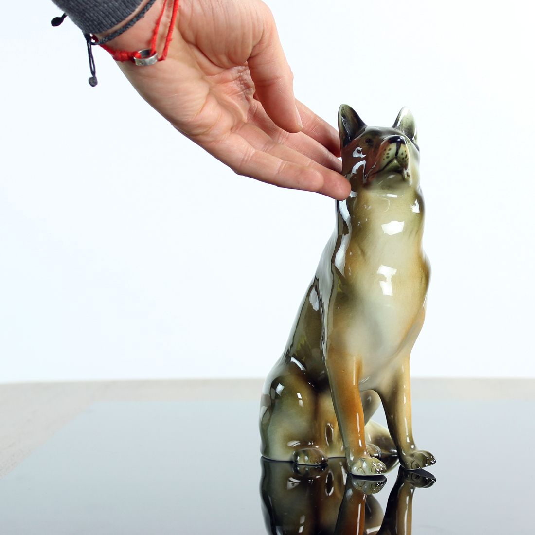 Porcelain Statue Of German Shepard, Royal Dux, Czechoslovakia 1960s