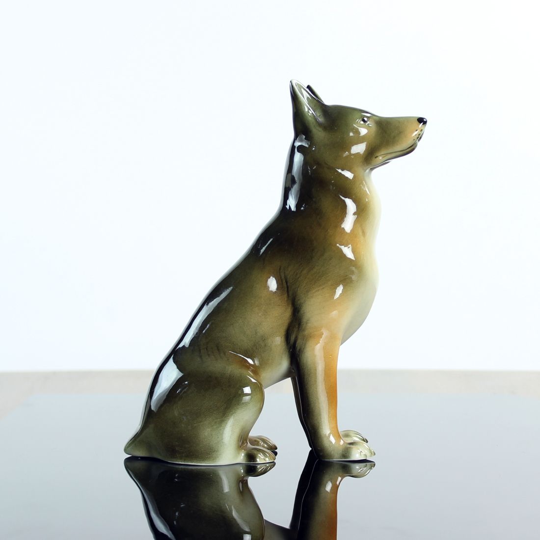 Home Decor Porcelain Statue Of German Shepard, Royal Dux, Czechoslovakia 1960s photo
