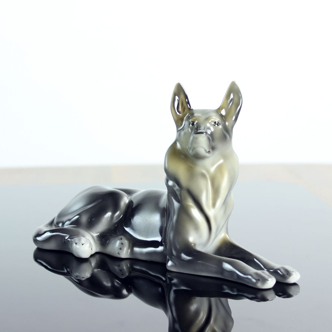 Porcelain Statue Of German Shepard, Hollohaza, Hungary 1831