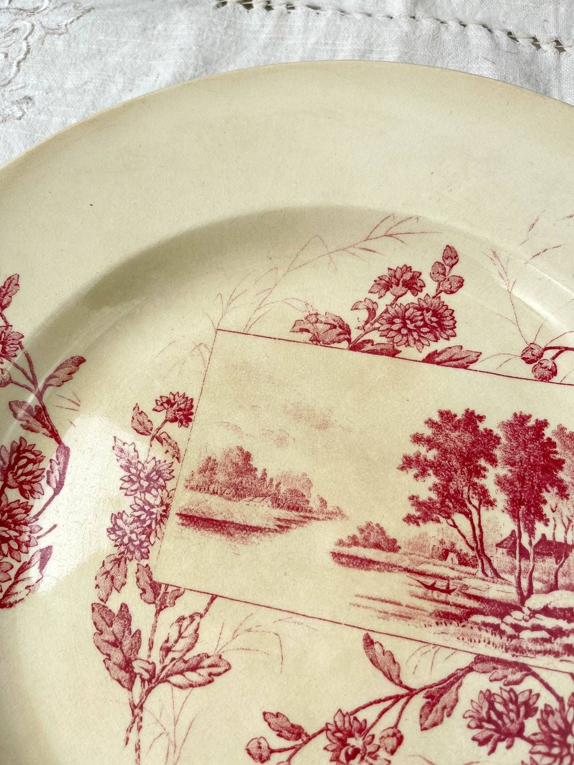 Red Iron Clay Dish "Cartouches" St Denis Paris photo for sale