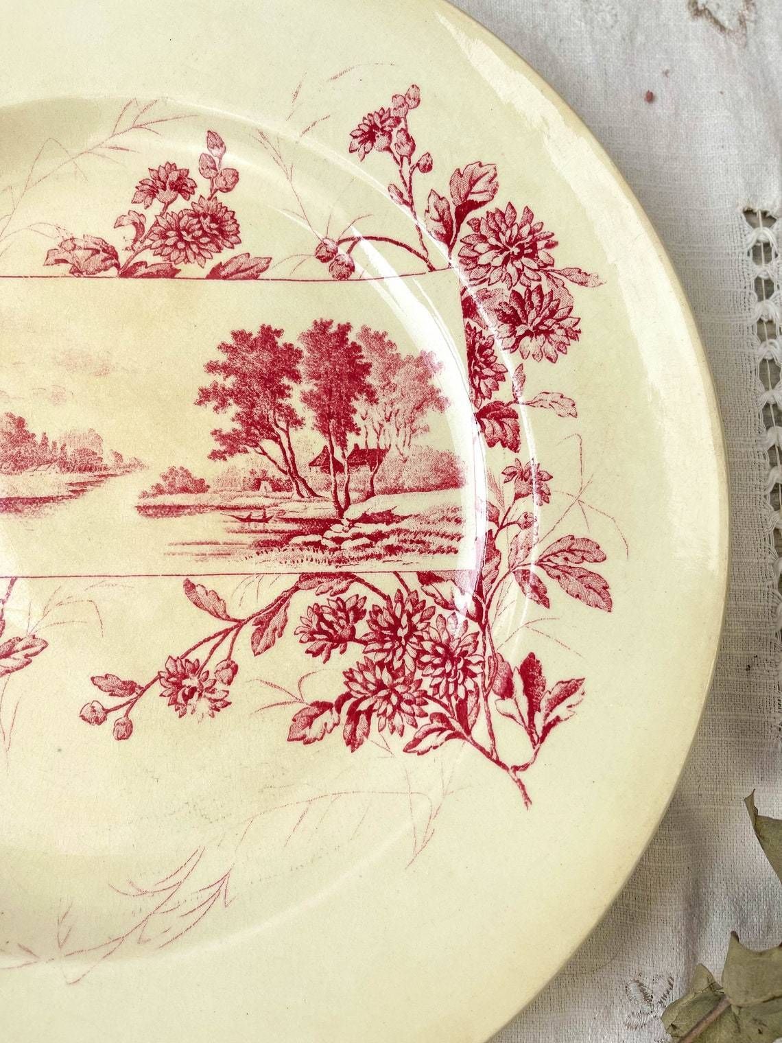 Red Iron Clay Dish "Cartouches" St Denis Paris photo Home Decor