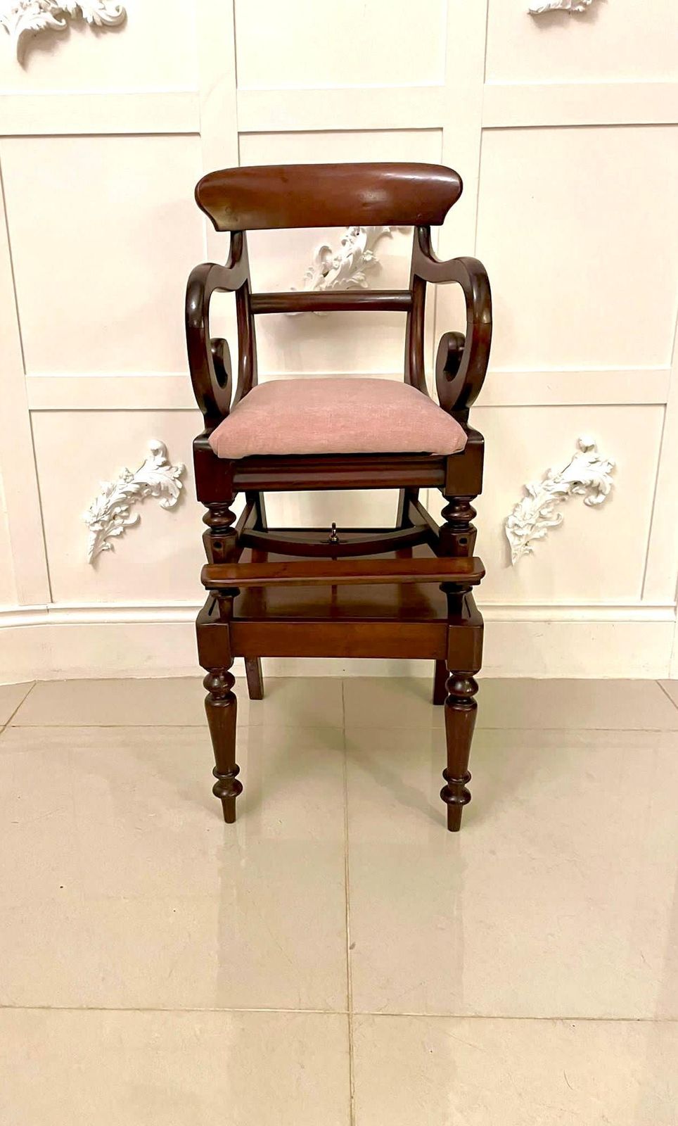 Unusual Antique William IV Quality Mahogany Child’s Armchair And Stand photo for sale