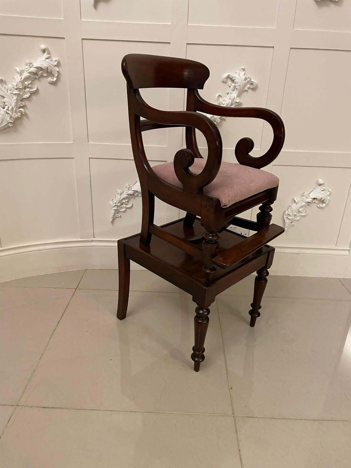 Unusual Antique William IV Quality Mahogany Child’s Armchair And Stand photo vinterior