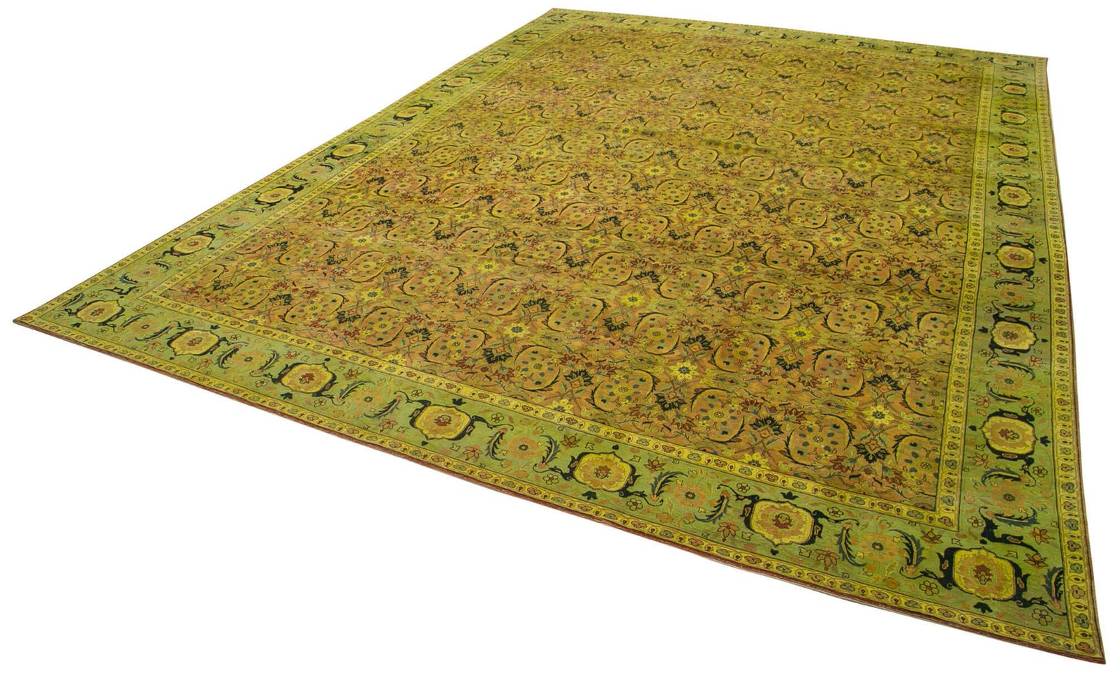 One Of A Kind Oriental Hand Knotted 2000s 414 Cm X 554 Cm Green Oushak Large Area Rug photo for sale