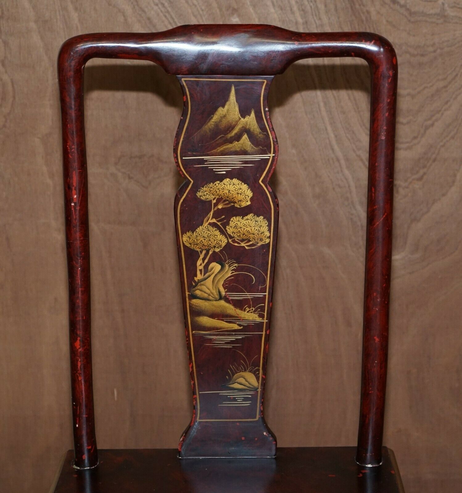 Antique Chinese Chinoiserie Red Hand Painted Chair Heavy Solid Wood Frame photo 650.0