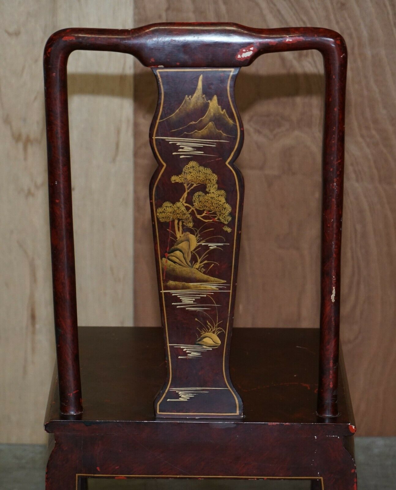 Furniture Antique Chinese Chinoiserie Red Hand Painted Chair Heavy Solid Wood Frame photo